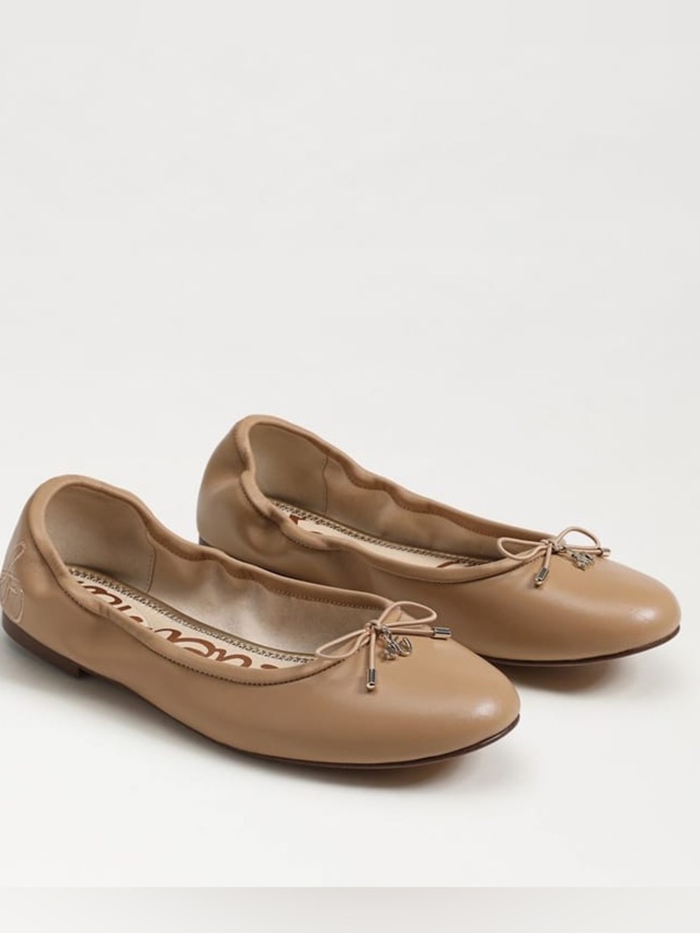 Sam Edelman Felicia Leather Ballet Flats with Bow in French Sand-8 1/2-EC